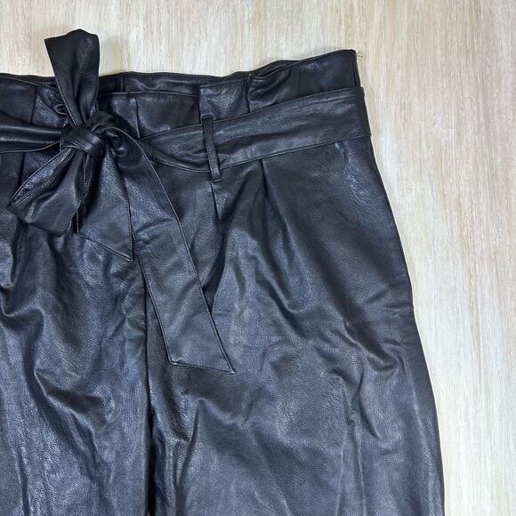 Commando Black Faux Leather Vegan High Waisted Belted Paperbag Pants XL - Picture 3 of 13